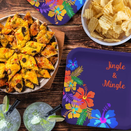 熱帯ルアウ(ハワイ式宴会)パーティーハイビスカスカスタム文言 ペーパープレート