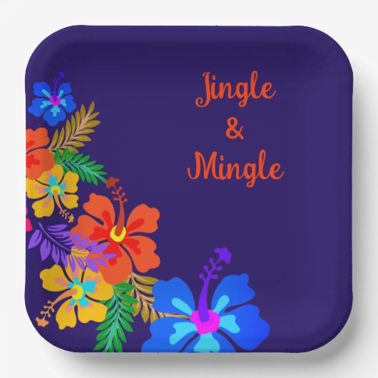 熱帯ルアウ(ハワイ式宴会)パーティーハイビスカスカスタム文言 ペーパープレート (正面)