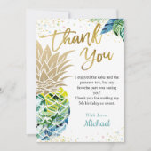 熱帯ルアウ(ハワイ式宴会)パーティーパイナップルビーチ誕生日 サンキューカード (正面)