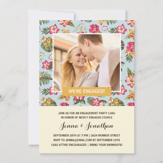 熱帯ルアウ(ハワイ式宴会) | フォト婚約パーティ 招待状 (正面)