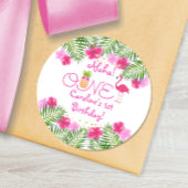熱帯ルアウ(ハワイ式宴会)フラミンゴパイナップルファースト誕生日 ラウンドシール
