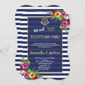 熱帯ルアウ（ハワイ式宴会）フローラネイビストライプー招待状I DO BBQ 招待状 (正面/裏面)