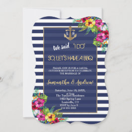 熱帯ルアウ(ハワイ式宴会)フローラネイビストライプー招待状I DO BBQ 招待状