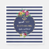 熱帯ルアウ（ハワイ式宴会）フローラネイビストライプーI DO BBQ スタンダードランチョンナプキン (正面)