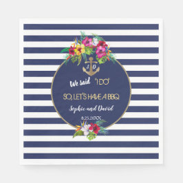 熱帯ルアウ(ハワイ式宴会)フローラネイビストライプーI DO BBQ スタンダードランチョンナプキン