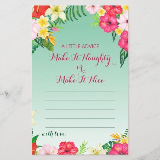 熱帯ルアウ（ハワイ式宴会）ブライダルシャワーゲームプリント (正面)