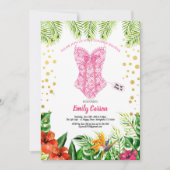 熱帯ルアウ(ハワイ式宴会)ランジェリーシャワーブライダルプールパーティー 招待状 (正面)