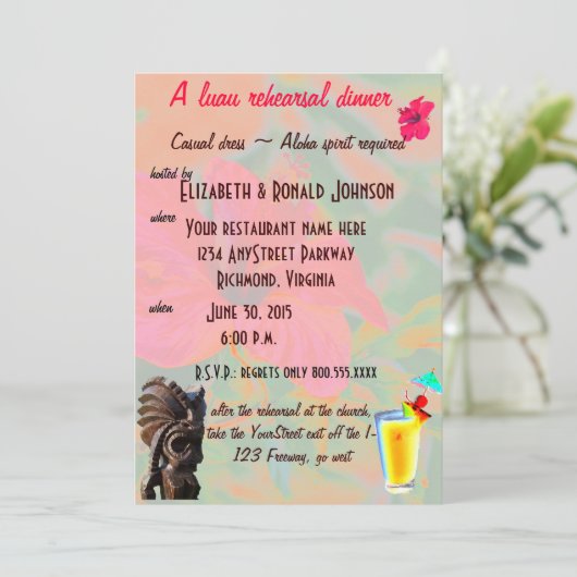 熱帯ルアウ（ハワイ式宴会）リハーサルディナー 招待状 (スタンド正面)