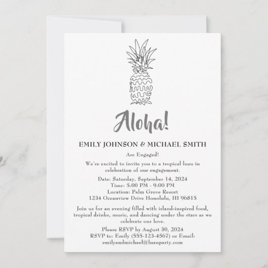 熱帯ルアウ（ハワイ式宴会）婚約パーティ招待状 招待状 (正面)