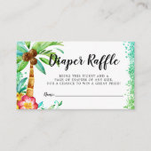 熱帯ルアウ（ハワイ式宴会）水彩グリッターおむつラッフル エンクロージャーカード (正面)