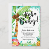 熱帯ルアウ（ハワイ式宴会）水彩フェイクグリッターベビーシャワー 招待状 (正面)