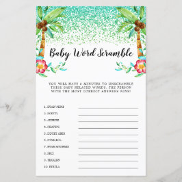 熱帯ルアウ（ハワイ式宴会）水色グリッターワードスクランブル