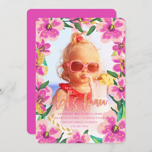 熱帯ルアウ(ハワイ式宴会)誕生日の招待状 招待状 (正面/裏面)