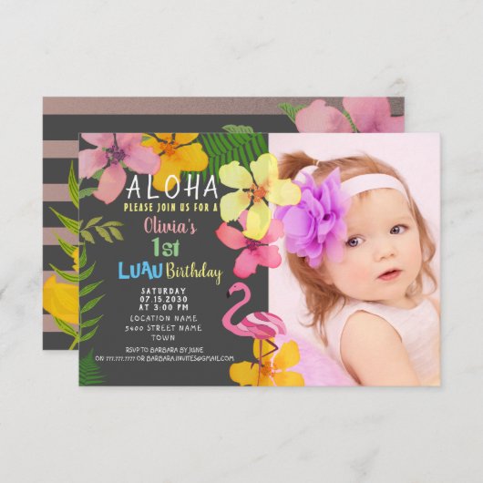 熱帯ルアウ（ハワイ式宴会）誕生日招待状 招待状 (正面/裏面)