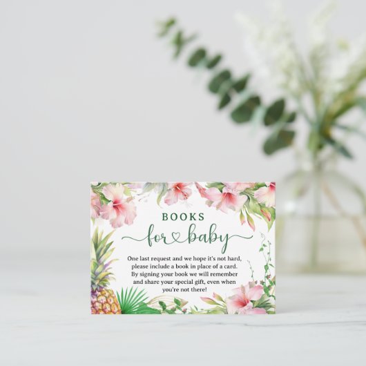 熱帯ルアウ（ハワイ式宴会）赤ちゃんシャワーブックベビー エンクロージャーカード (スタンド正面)