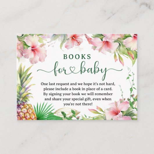 熱帯ルアウ(ハワイ式宴会)赤ちゃんシャワーブックベビー エンクロージャーカード (正面)