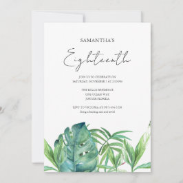 熱帯ルアウ（ハワイ式宴会）18誕生日水彩 招待状