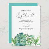 熱帯ルアウ（ハワイ式宴会）18誕生日水彩 招待状 (正面/裏面)