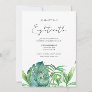 熱帯ルアウ（ハワイ式宴会）18誕生日水彩 招待状