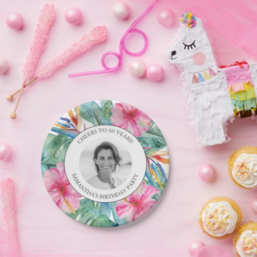 熱帯ルアウ（ハワイ式宴会）60歳の誕生日プレート ペーパープレート (パーティー)