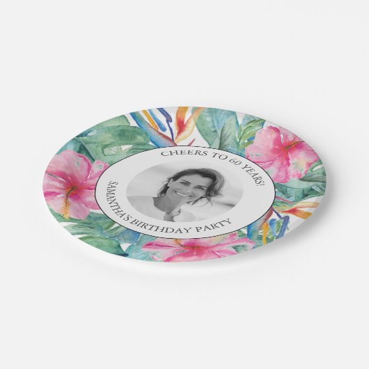 熱帯ルアウ（ハワイ式宴会）60歳の誕生日プレート ペーパープレート (アングル)