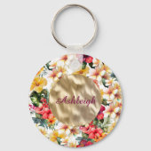熱帯レッドイエローハイビスカスフラワーズブライダルシャワー キーホルダー (正面)