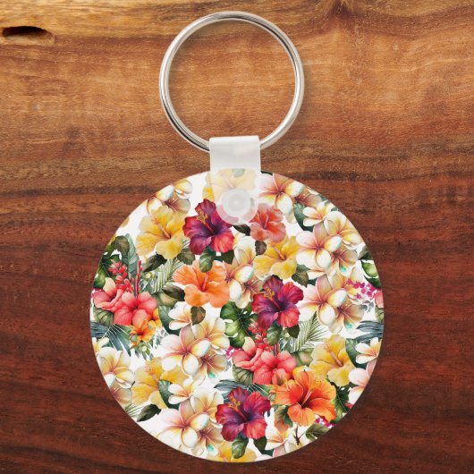 熱帯レッドイエローハイビスカスフラワーズブライダルシャワー キーホルダー (裏面)