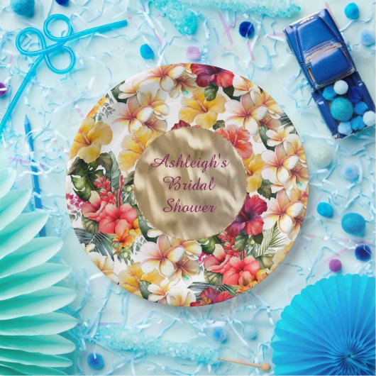 熱帯レッドイエローハイビスカスフラワーズブライダルシャワー ペーパープレート (パーティー)