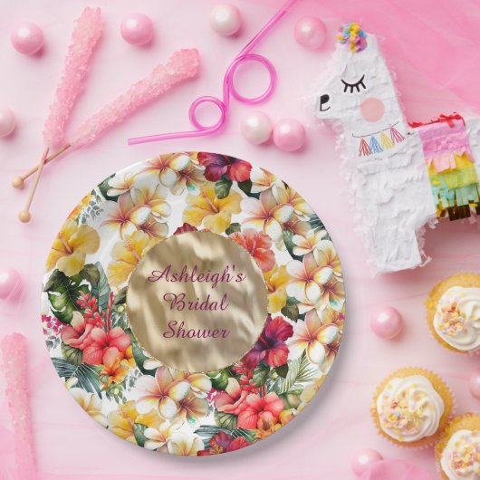 熱帯レッドイエローハイビスカスフラワーズブライダルシャワー ペーパープレート (パーティー)