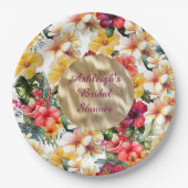 熱帯レッドイエローハイビスカスフラワーズブライダルシャワー ペーパープレート (正面)