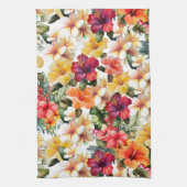 熱帯レッドホワイトイエローハイビスカスフローラ キッチンタオル (縦)