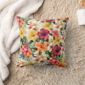 熱帯レッドホワイトイエローハイビスカスフローラ クッション (ブランケット)