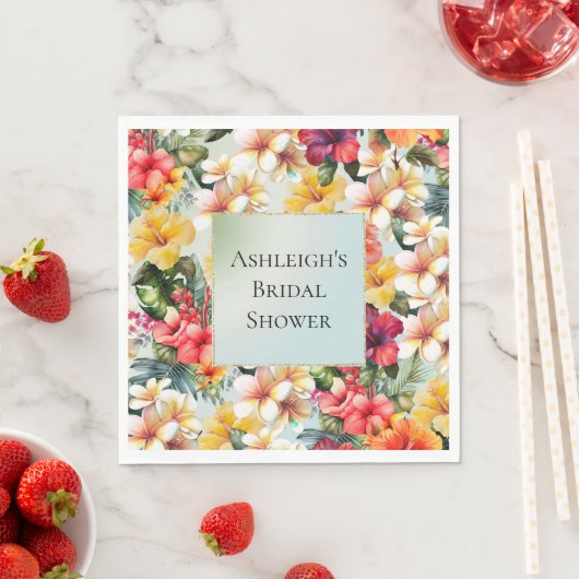 熱帯レッドホワイトイエローハイビスカスフローラ スタンダードランチョンナプキン (インサイチュ)