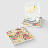 熱帯レッドホワイトイエローハイビスカスフローラ ストーンコースター (横)