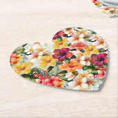 熱帯レッドホワイトイエローハイビスカスフローラ ペーパーコースター (アングル)