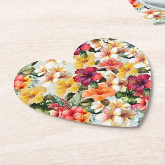 熱帯レッドホワイトイエローハイビスカスフローラ ペーパーコースター (アングル)