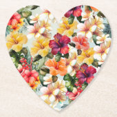 熱帯レッドホワイトイエローハイビスカスフローラ ペーパーコースター (正面)