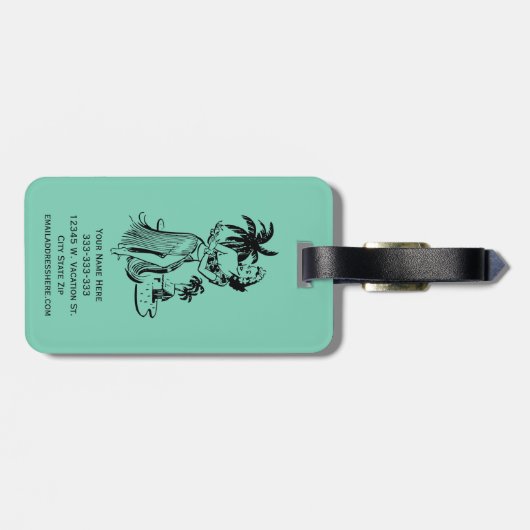 熱帯レトロのハワイのフラ女の子のやし一突き色 ラゲッジタグ (裏面横)