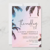 熱帯レトロピンクパームツリーサマー結婚ズ 招待状 (正面)