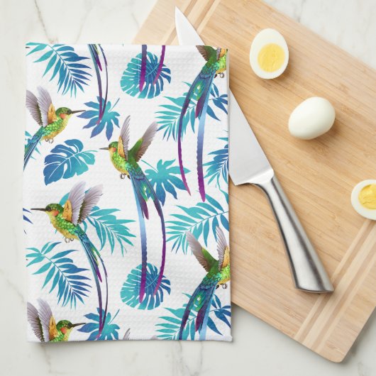 熱帯ロングテールハミングバード キッチンタオル (四つ折り)