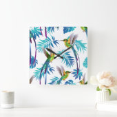 熱帯ロングテールハミングバード スクエア壁時計 (ホーム)