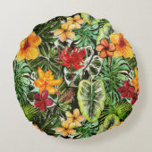 熱帯ヴィンテージのエキゾチックなジャングルの花の花 ラウンドクッション (裏面)