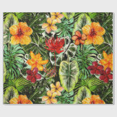熱帯ヴィンテージのエキゾチックなジャングルの花の花 ラッピングペーパー (フラット)