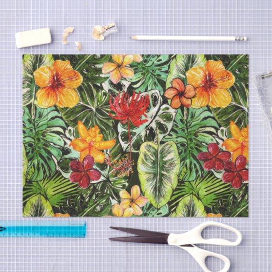 熱帯ヴィンテージのエキゾチックなジャングルの花の花 薄葉紙 (クラフト)