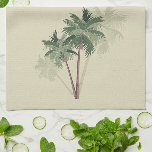 熱帯ヴィンテージのヤシの木が緑淡い色のに キッチンタオル (折り畳み)