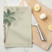 熱帯ヴィンテージのヤシの木が緑淡い色のに キッチンタオル (四つ折り)