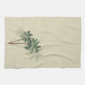 熱帯ヴィンテージのヤシの木が緑淡い色のに キッチンタオル (横)