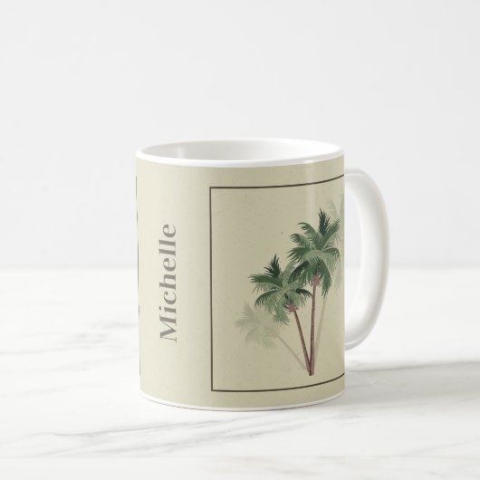 熱帯ヴィンテージのヤシの木が緑淡い色のに コーヒーマグカップ (正面右)