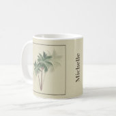 熱帯ヴィンテージのヤシの木が緑淡い色のに コーヒーマグカップ (正面左)