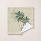 熱帯ヴィンテージのヤシの木が緑淡い色のに バスタオルセット (ウォッシュタオル)